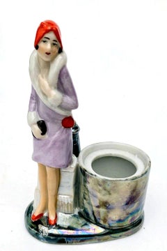Art Deco Beautiful Flapper Girl Figurine Powder Box, French, c1935