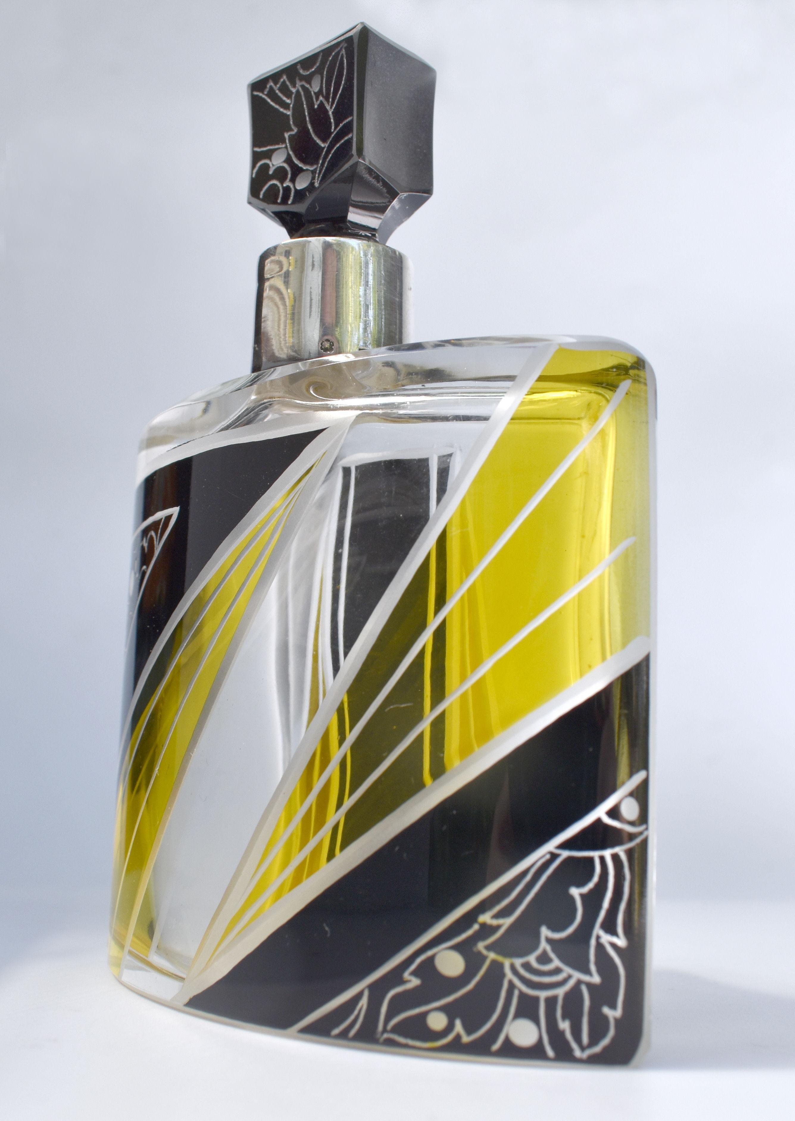 European Art Deco Beautiful Ladies Silver & Enamel Perfume Bottle, c1930