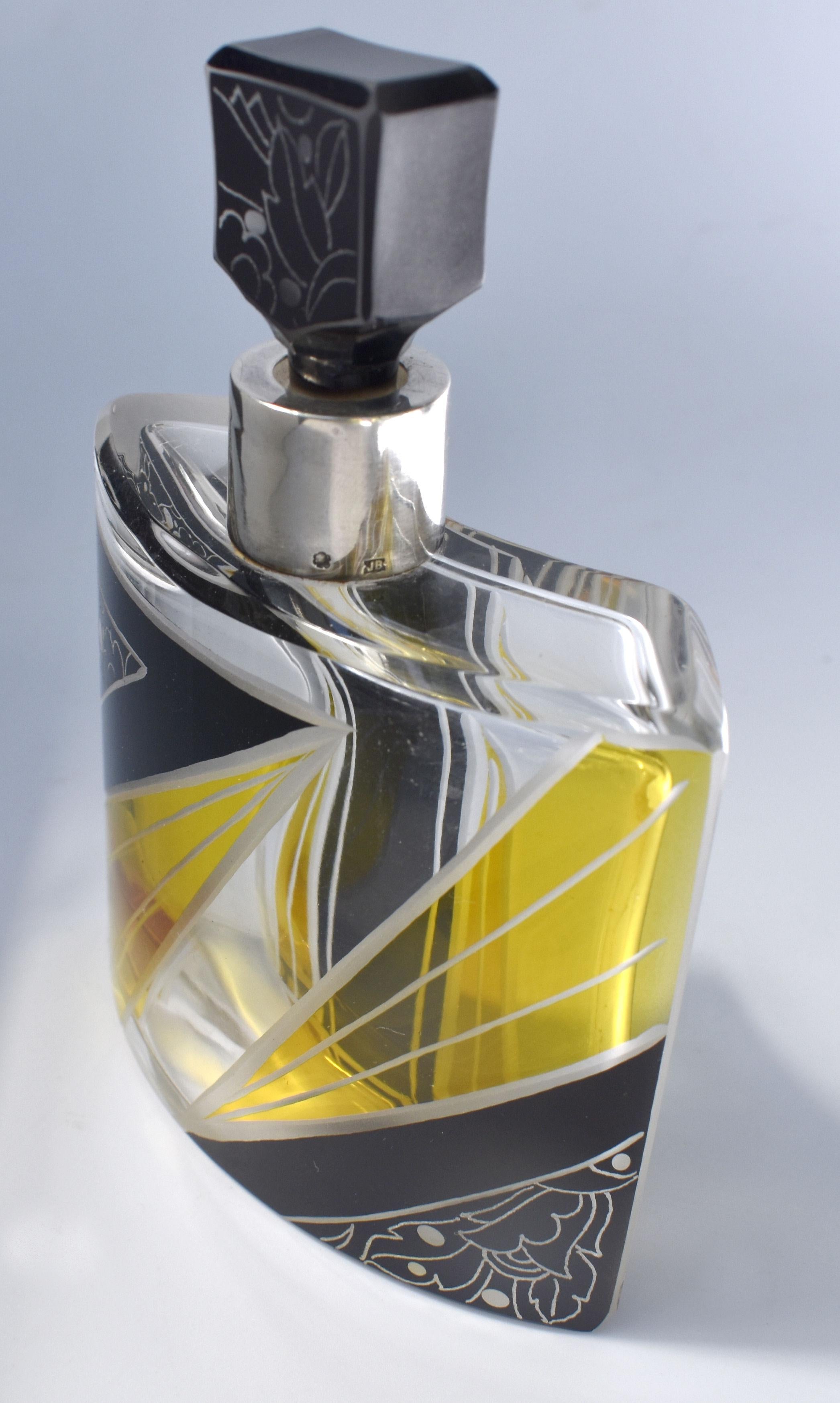 Enameled Art Deco Beautiful Ladies Silver & Enamel Perfume Bottle, c1930