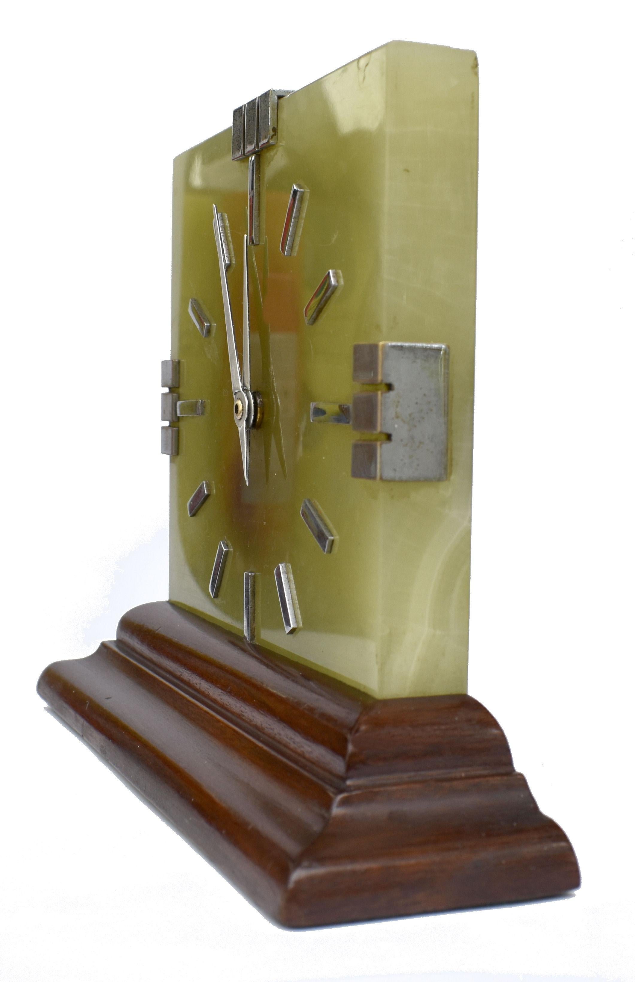 Art Deco Beautiful Modernist French Marble “7 Rubies” Mantel Clock, C1930 In Good Condition In Devon, England