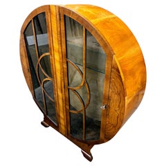 Art Deco Beautiful Walnut Circular Display Vitrine Cabinet, c1930