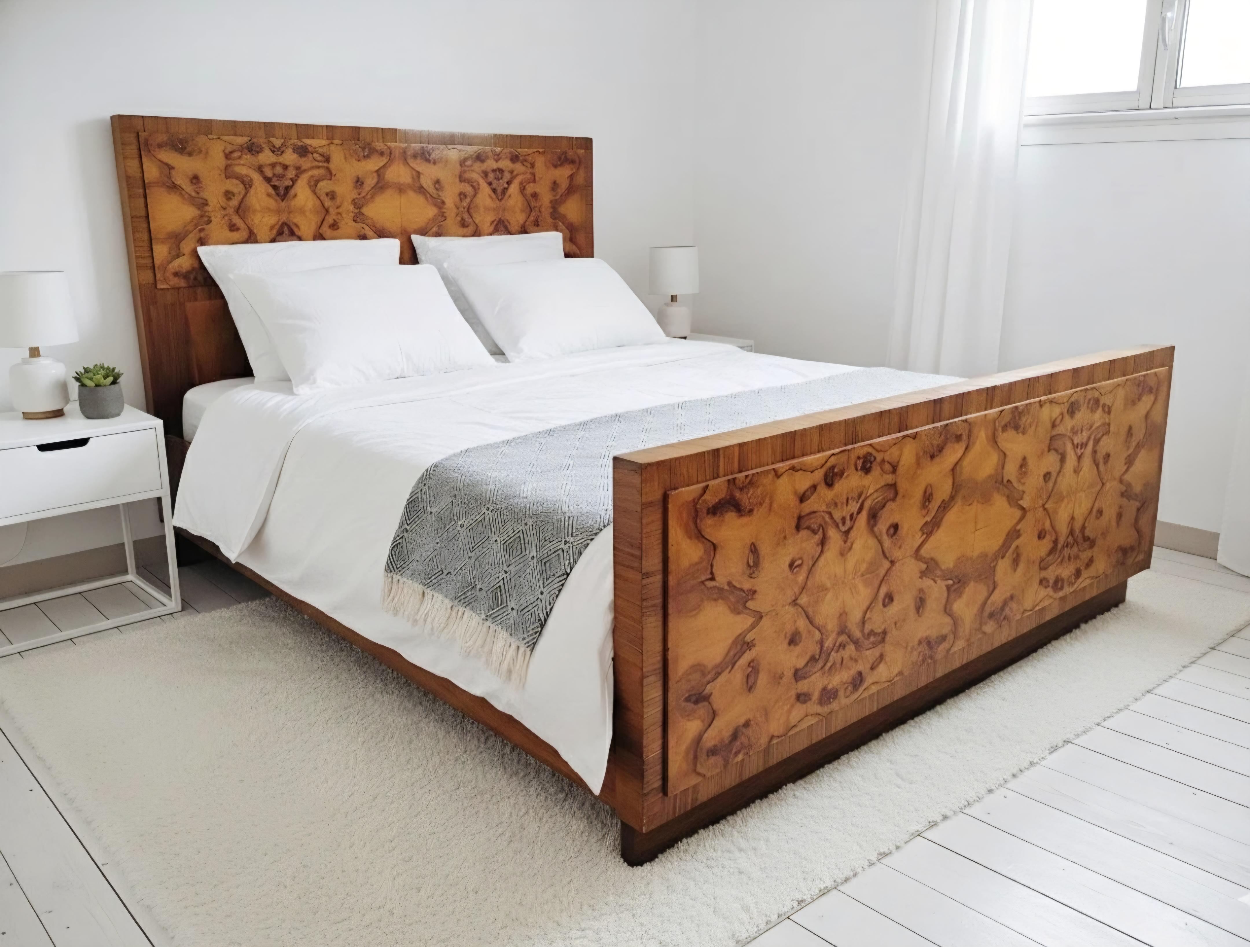 Art Deco Bett in blondem Wurzelholz Nussbaum King Size im Angebot 7