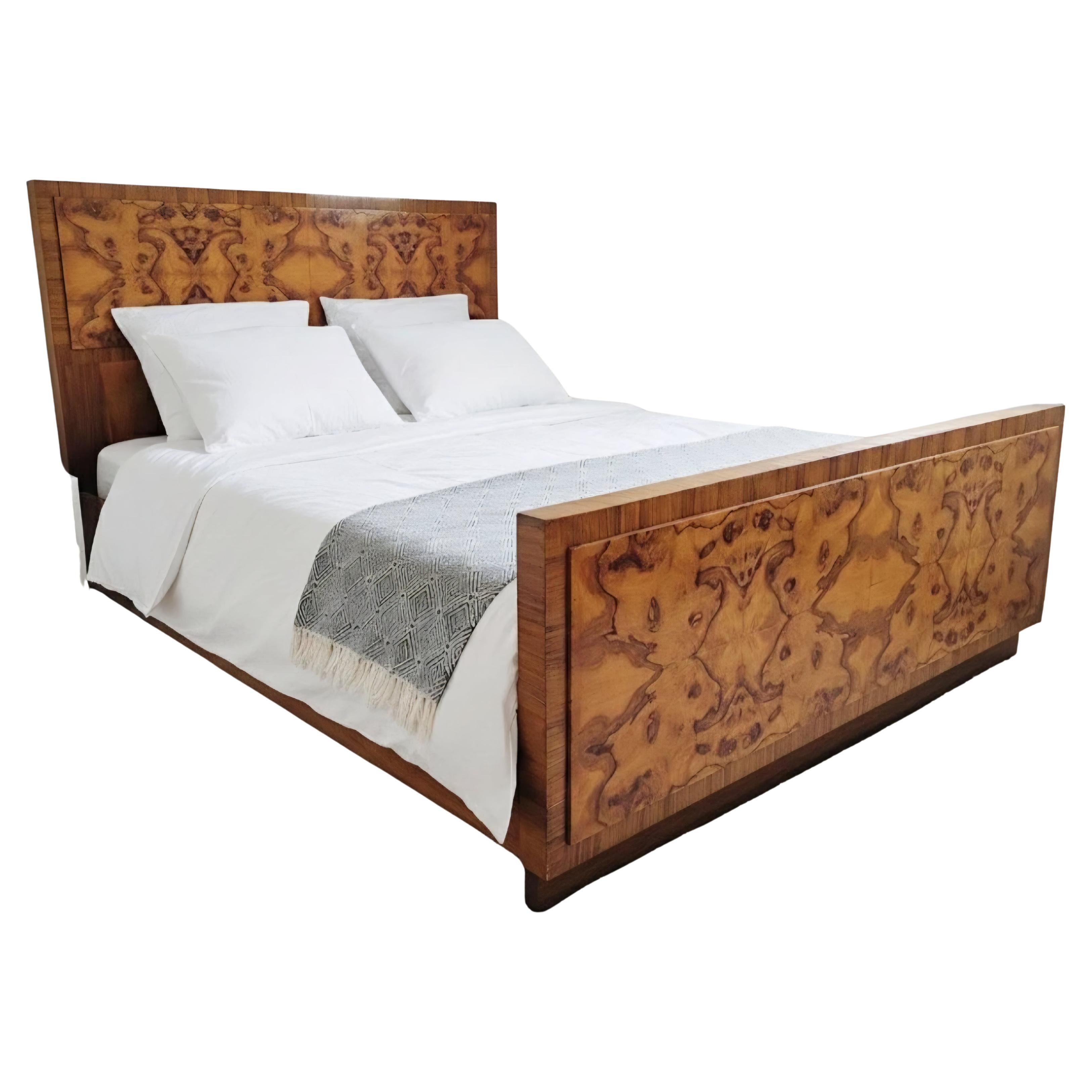 Art Deco Bed in Blonde Burl Walnut King Size