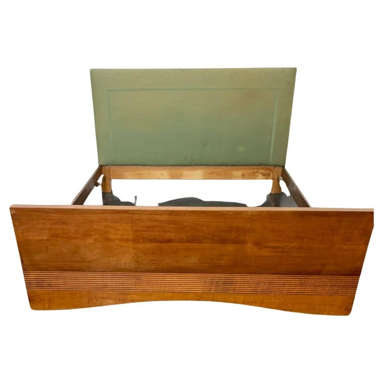 Art Deco Bed in Cherry with Maple Base and Narrowed Padded Headboard