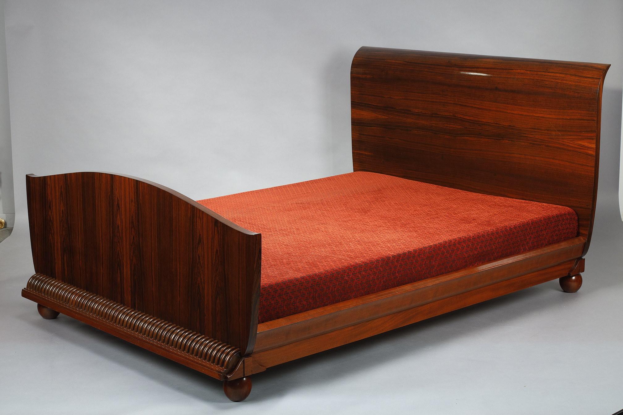 Art Deco Bed in Macassar Ebony Veneer, Circa 1925 5