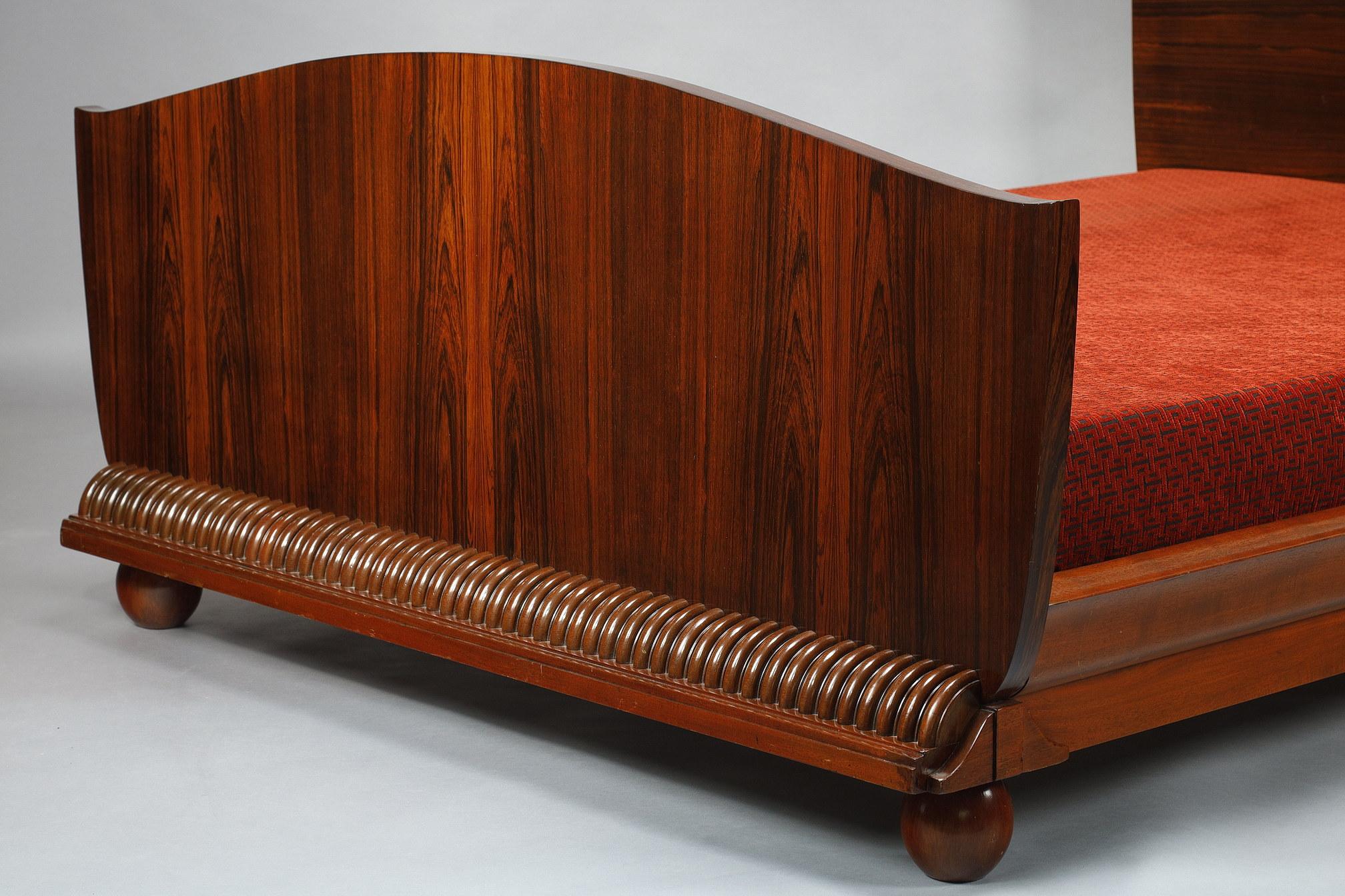 Art Deco Bed in Macassar Ebony Veneer, Circa 1925 3