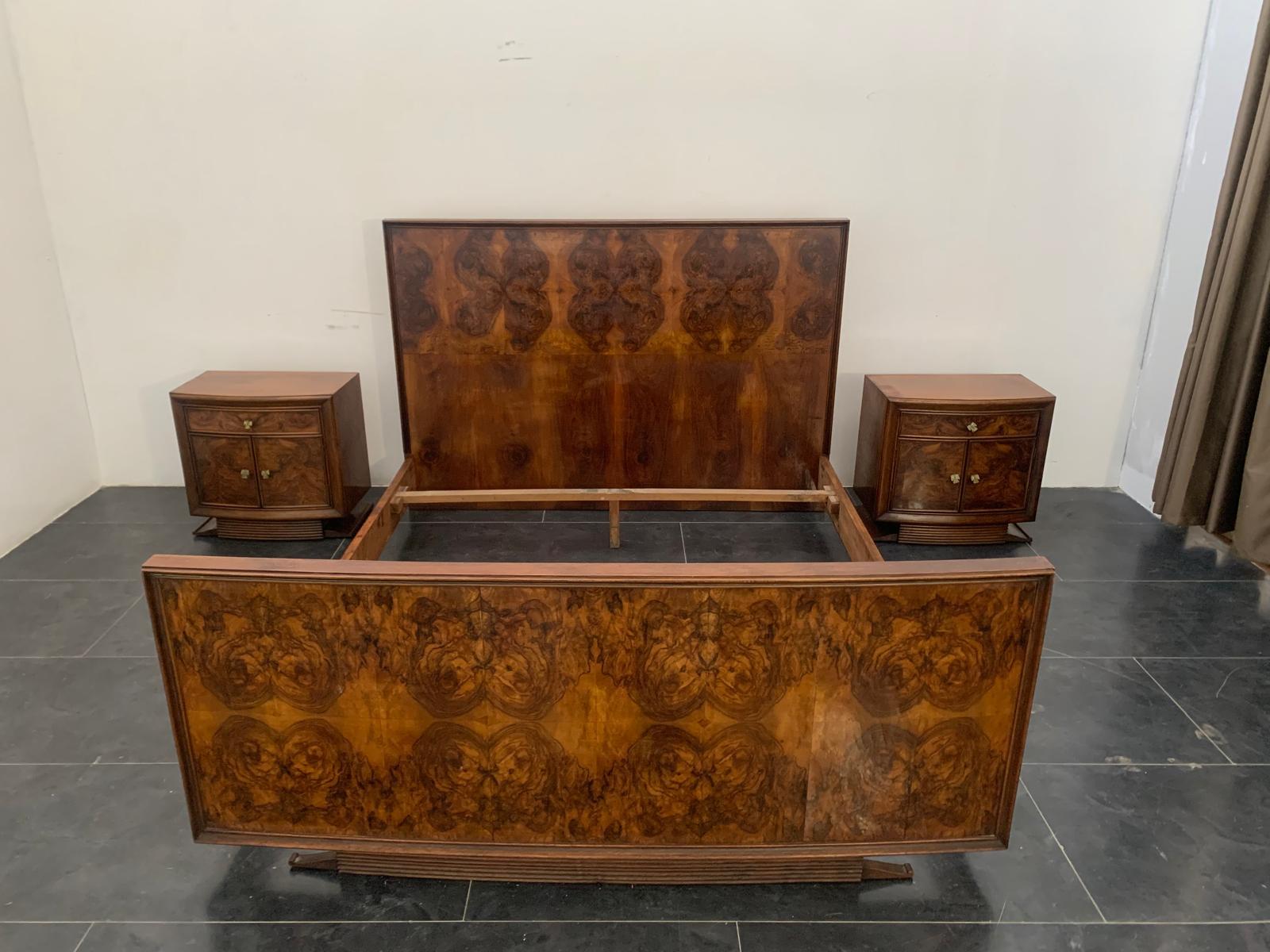 Art Deco Bed in Walnut Root by Premuda Lissone, 1930s For Sale 3