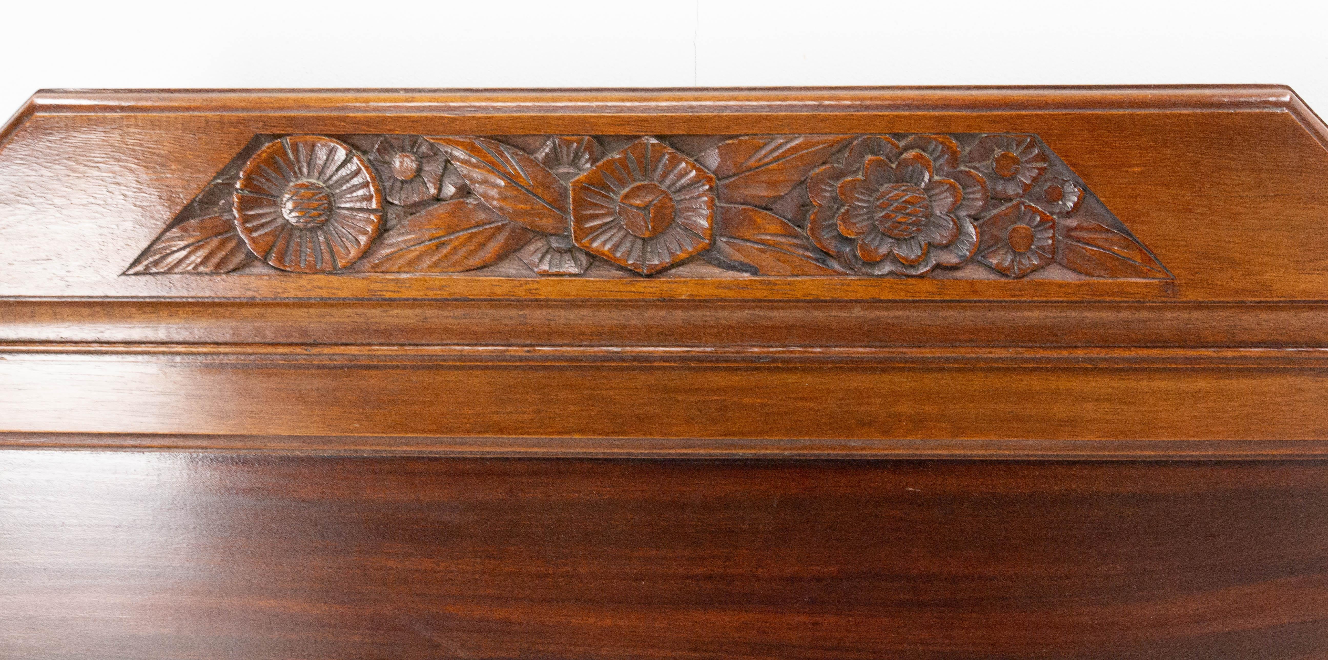 Art Deco Bed US Queen UK King Size Carved French Iroko, circa 1930 3