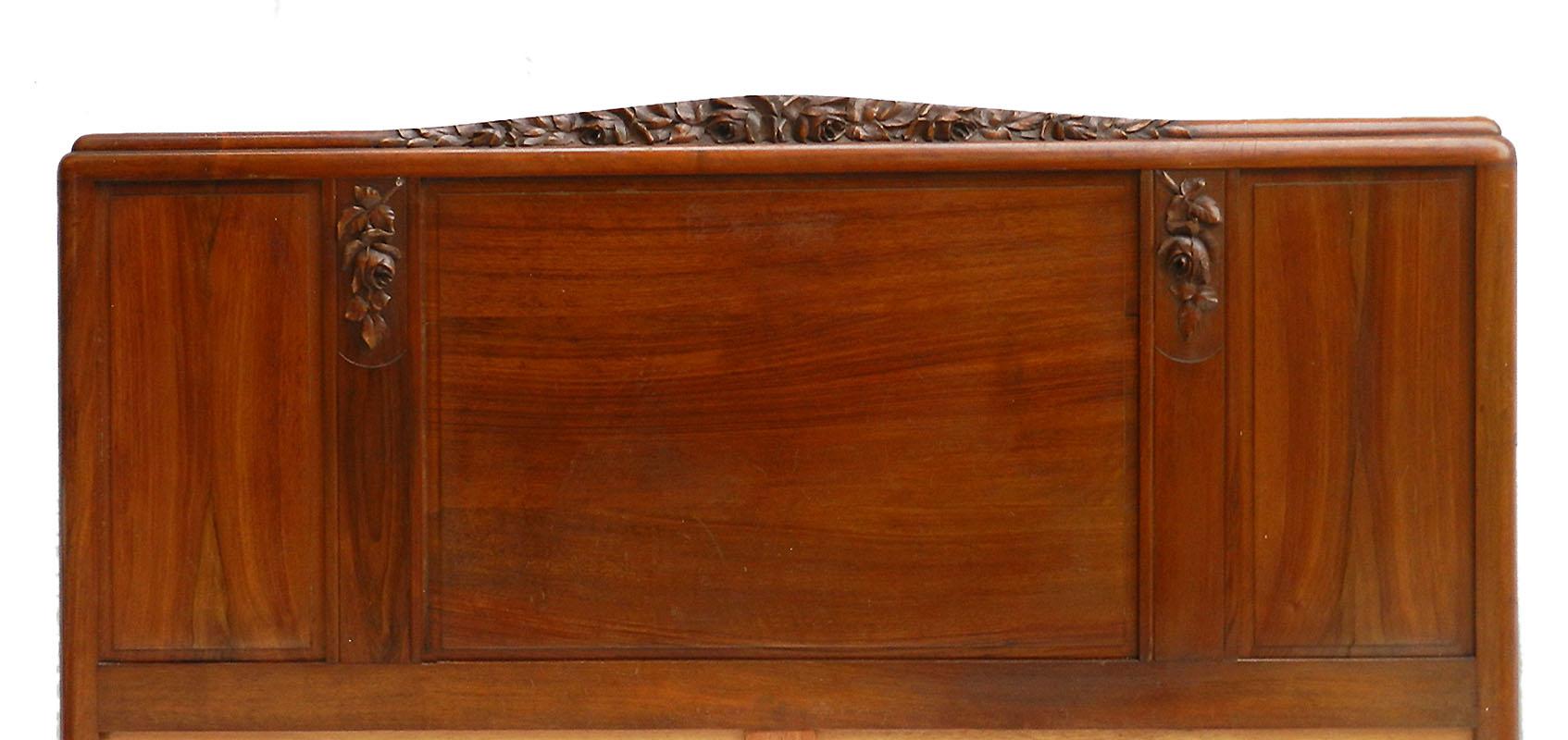 Mid-20th Century Art Deco Bed US Queen UK King Size Carved Walnut French, circa 1930