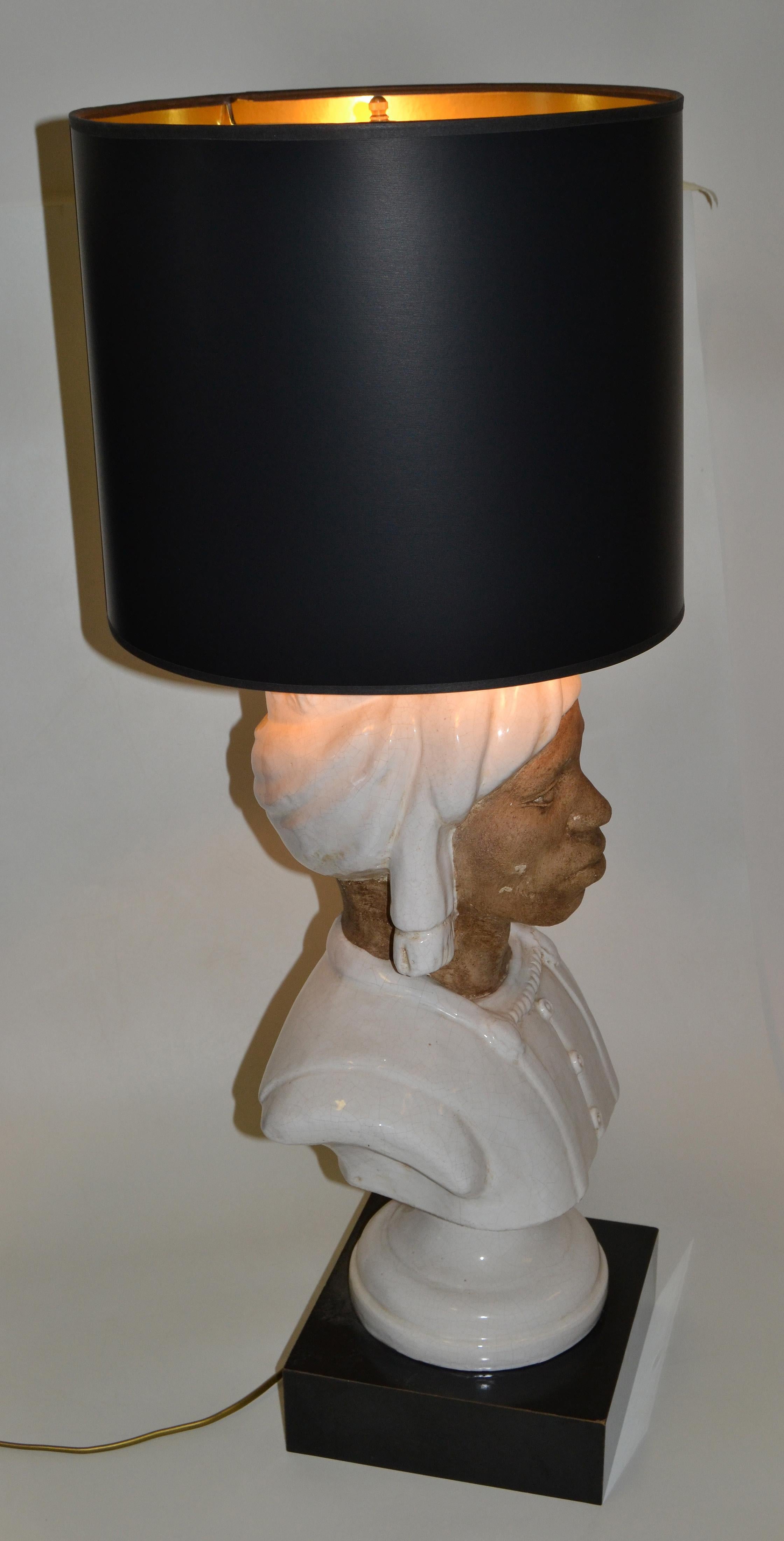 Art Deco Bedouin Head Bust Terracotta, Glazed Ceramic & Wood Table Lamp, 1950 For Sale 8