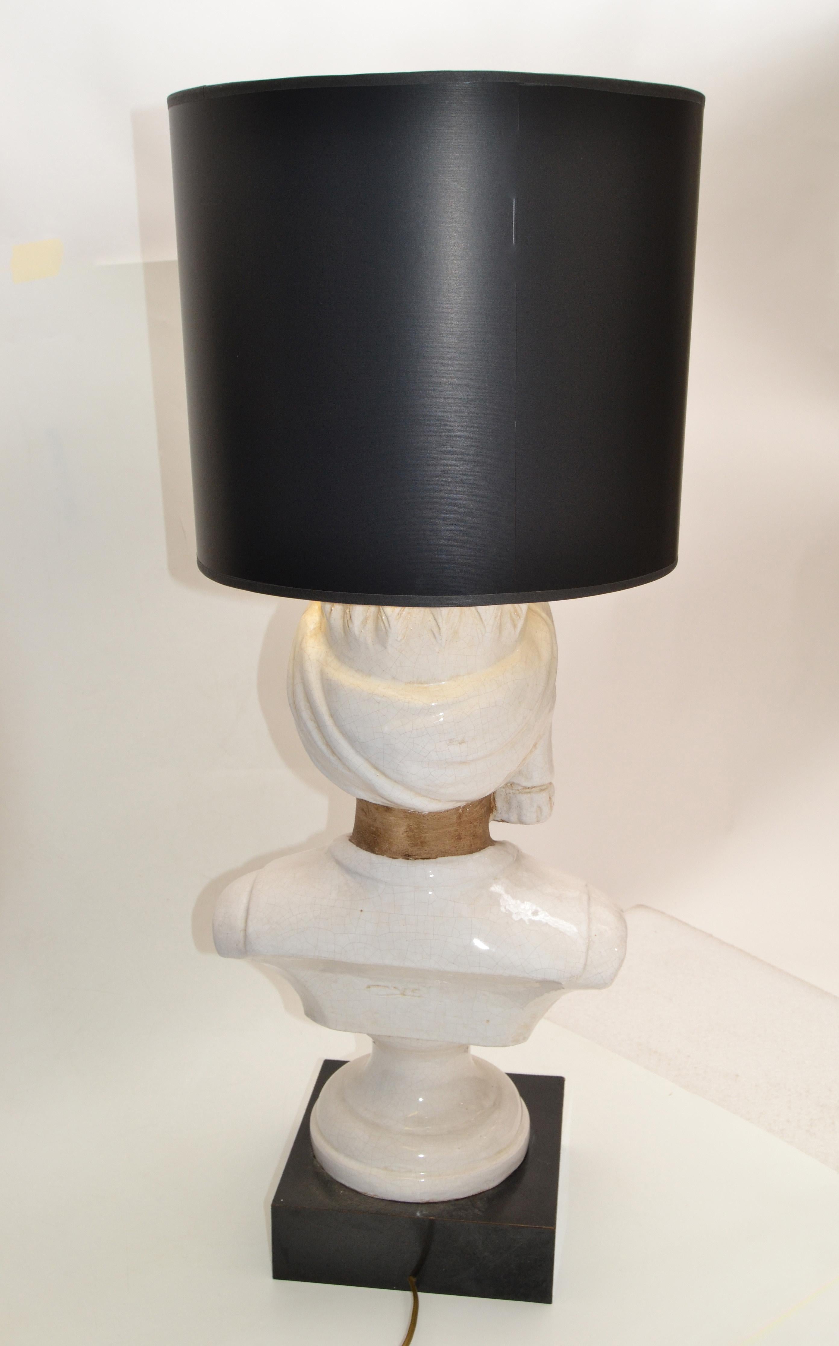 Art Deco Bedouin Head Bust Terracotta, Glazed Ceramic & Wood Table Lamp, 1950 For Sale 9