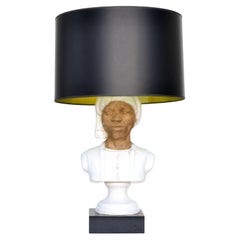 Art Deco Bedouin Head Bust Terracotta, Glazed Ceramic & Wood Table Lamp, 1950