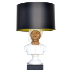 Art Deco Bedouin Head Bust Terracotta, Glazed Ceramic & Wood Table Lamp, 1950