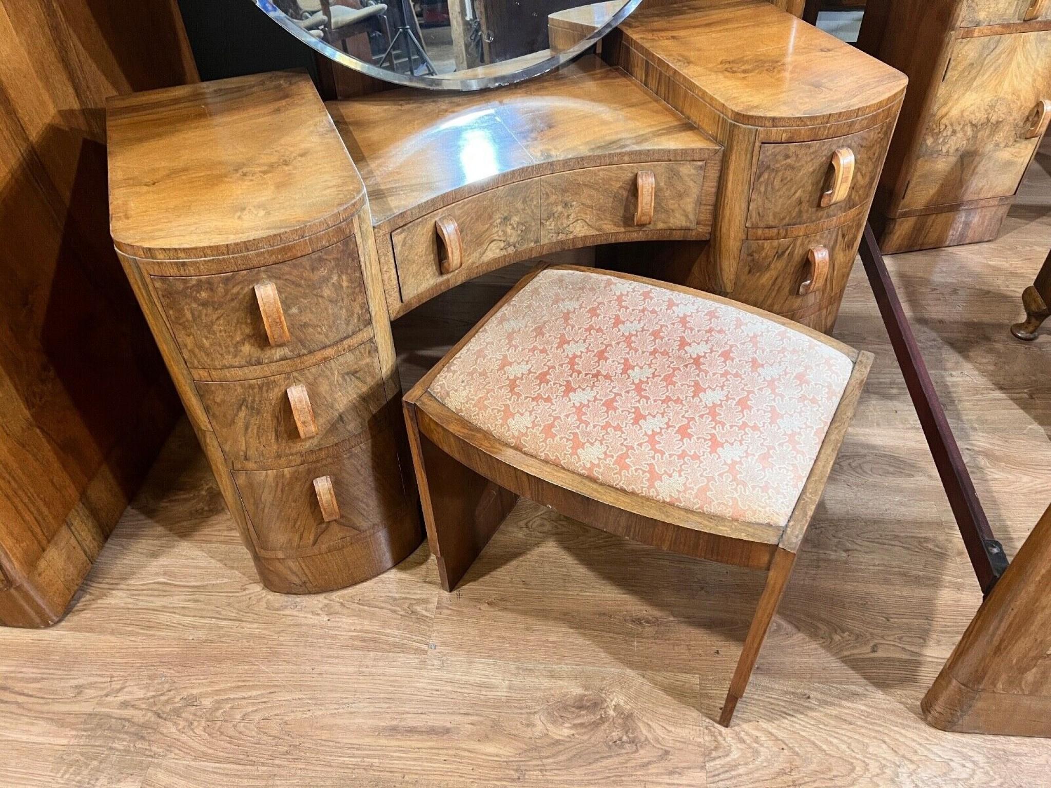 Early 20th Century Art Deco Bedroom Suite Bedside Chests Dresser Wardrobe Period 1920s