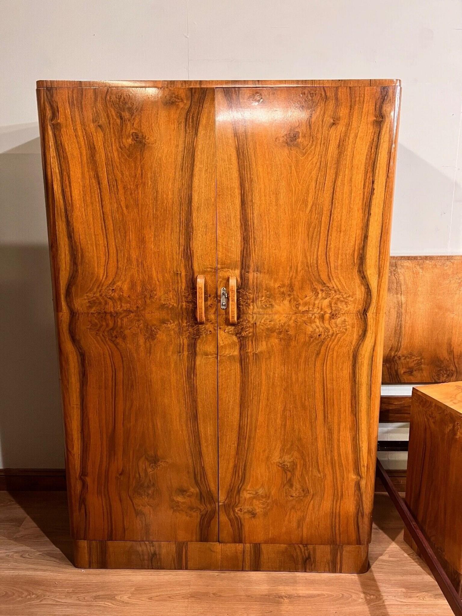 Art Deco Bedroom Suite Bedside Chests Dresser Wardrobe Period 1920s For Sale 1