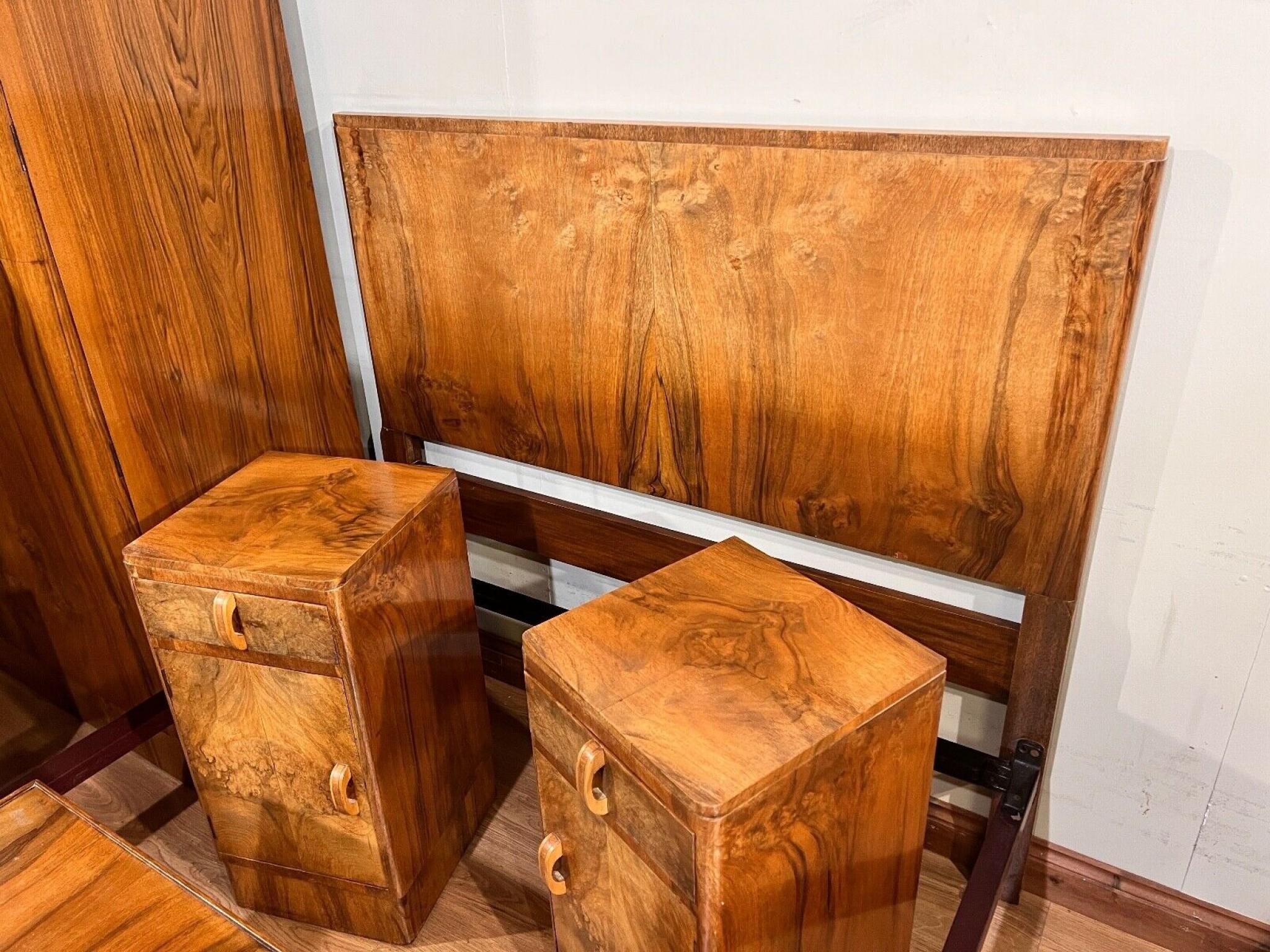 Art Deco Bedroom Suite Bedside Chests Dresser Wardrobe Period 1920s 2