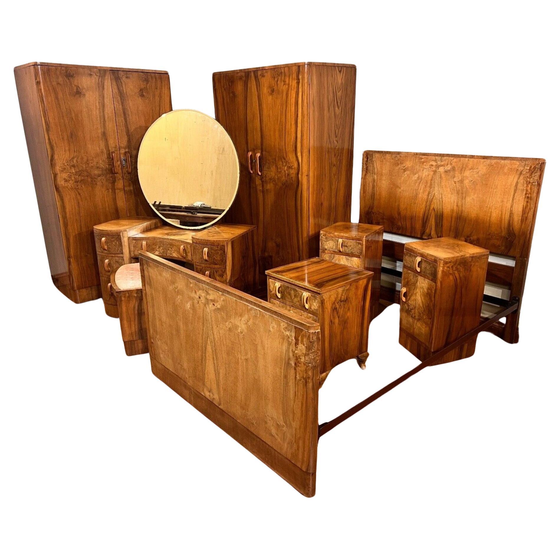 Art Deco Bedroom Suite Bedside Chests Dresser Wardrobe Period 1920s For Sale