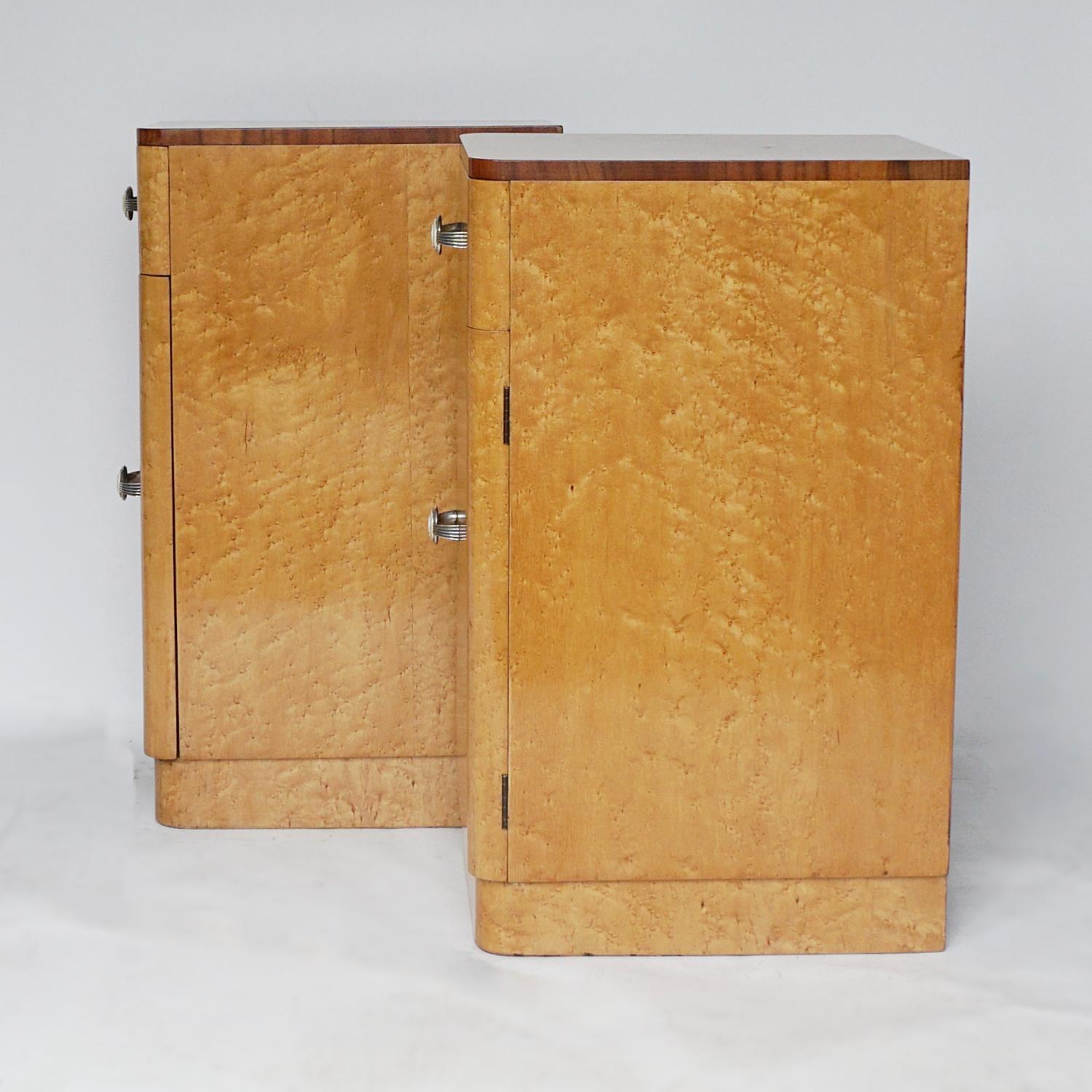 Art Deco Bedside Cabinets Birdseye Maple and Walnut circa 1935 2