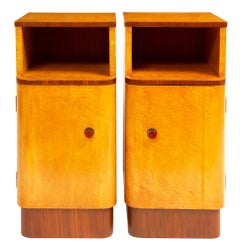 Art Deco Bedside Cabinets in Golden Bird's-Eye Maple