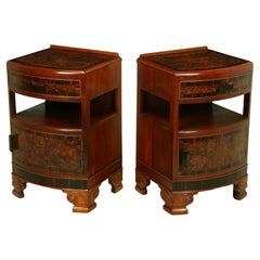 Art Deco Bedside Cabinets in Walnut and Macassar