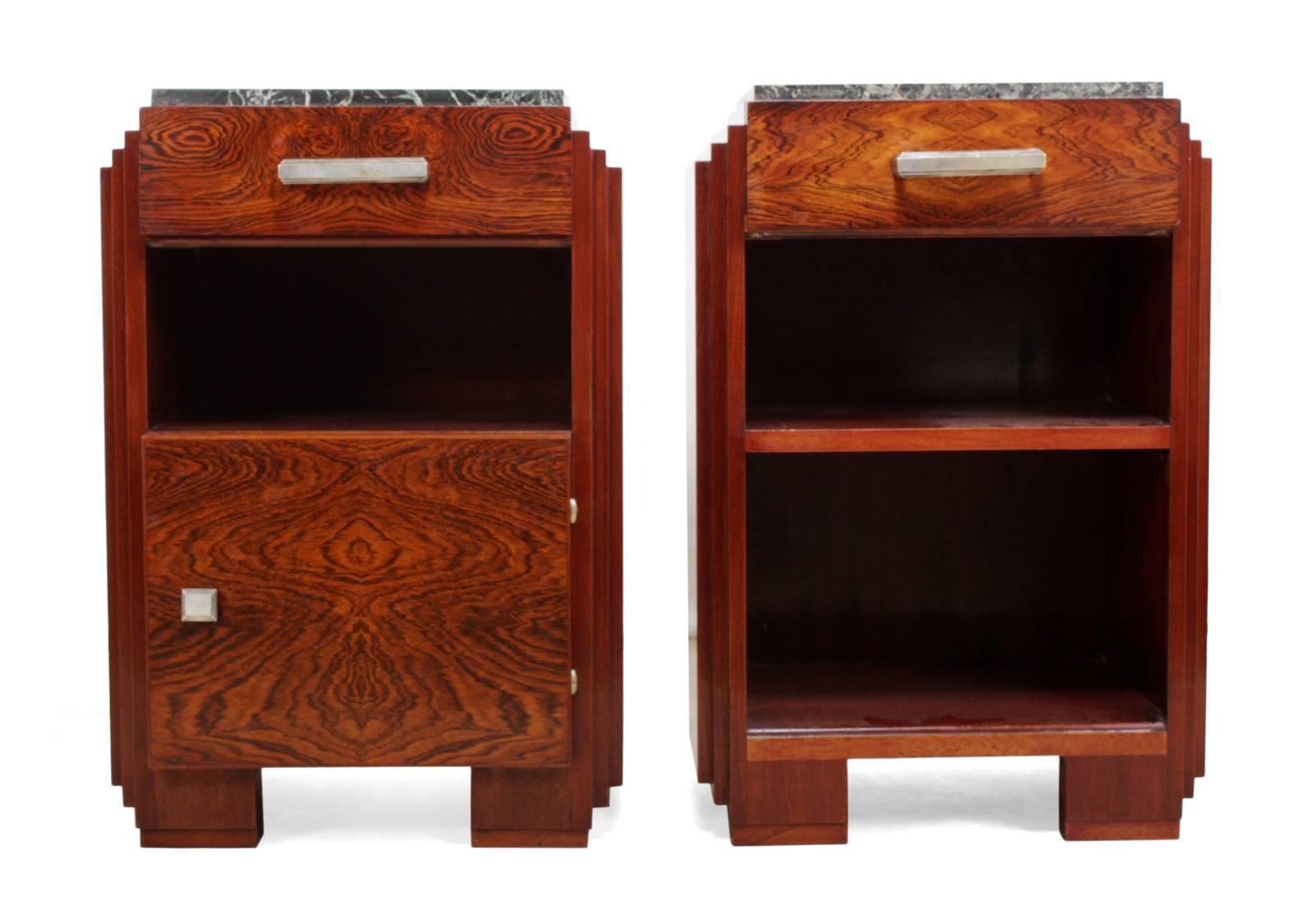 Early 20th Century Art Deco Bedside Cabinets with Marble Tops, circa 1920