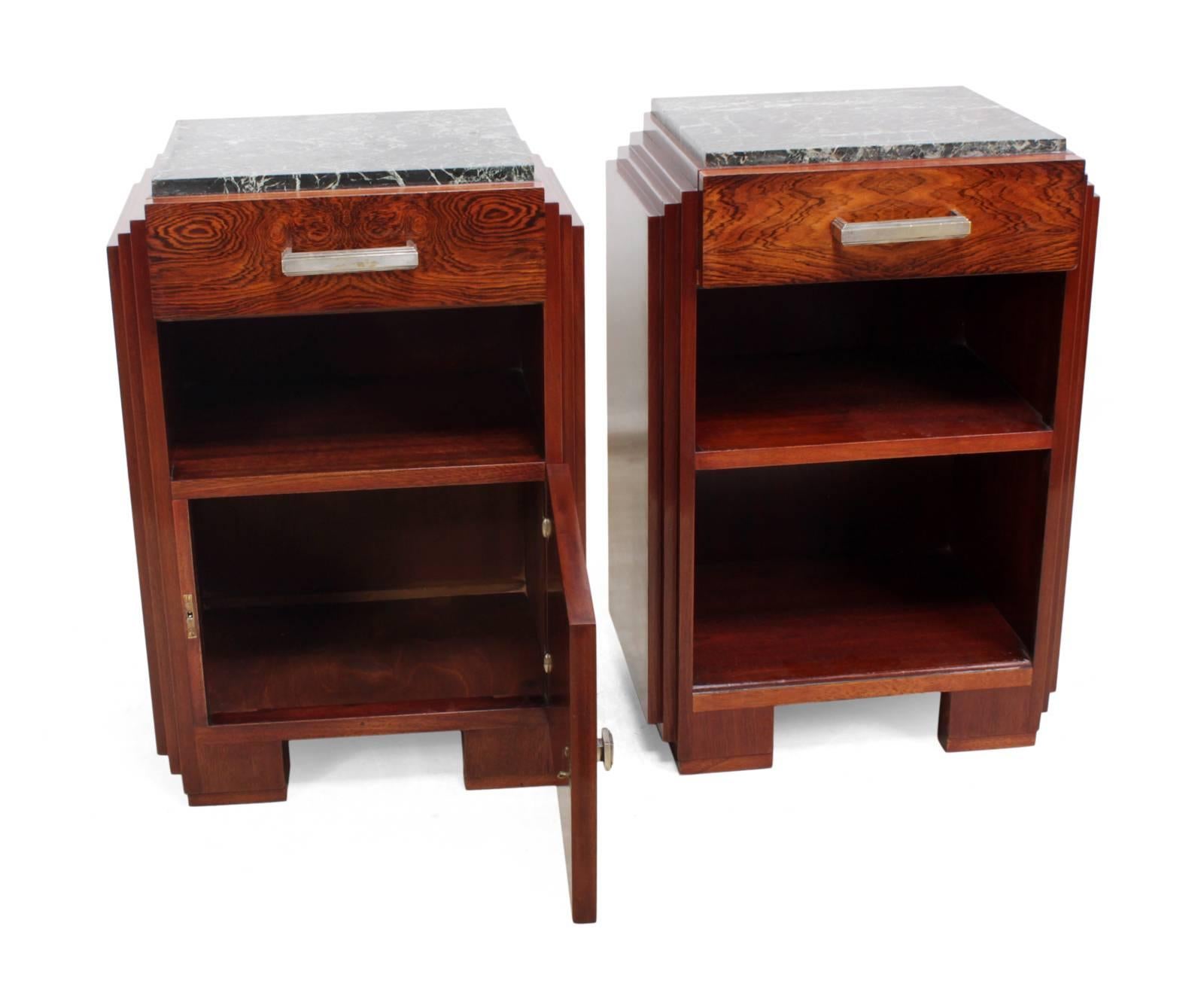 Art Deco Bedside Cabinets with Marble Tops, circa 1920 1