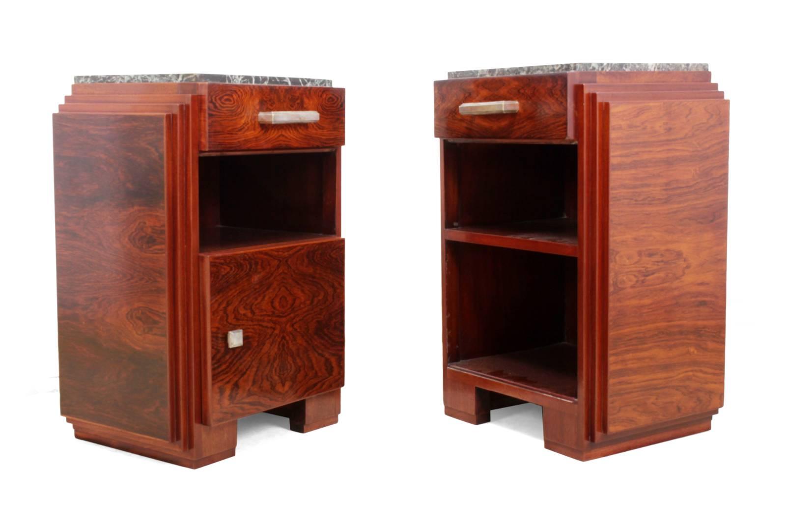 Art Deco Bedside Cabinets with Marble Tops, circa 1920 3