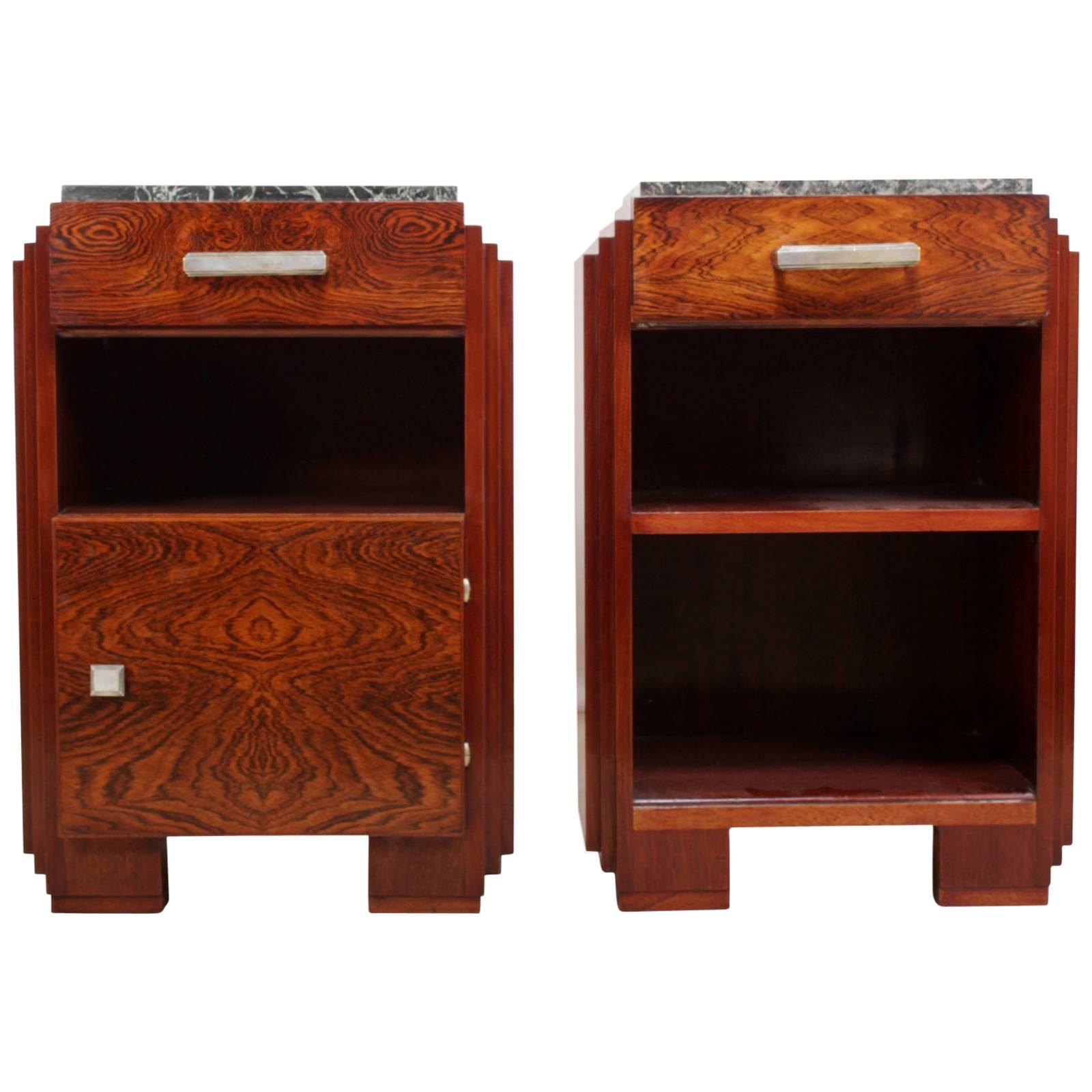 Art Deco Bedside Cabinets with Marble Tops, circa 1920