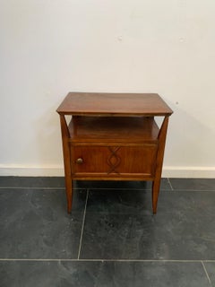 Art Déco bedside table in beech wood with one door, 1940s