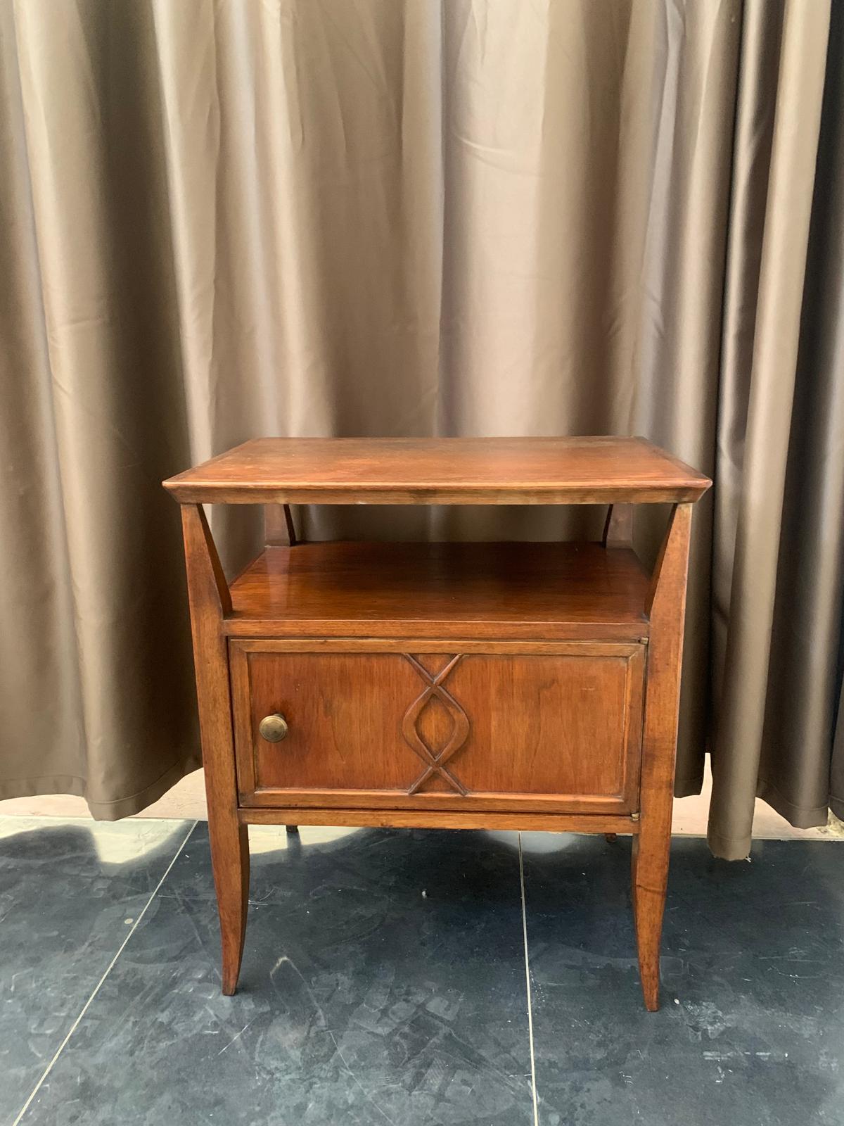 Mid-20th Century Art Déco bedside table in beech wood with one door, 1940s For Sale
