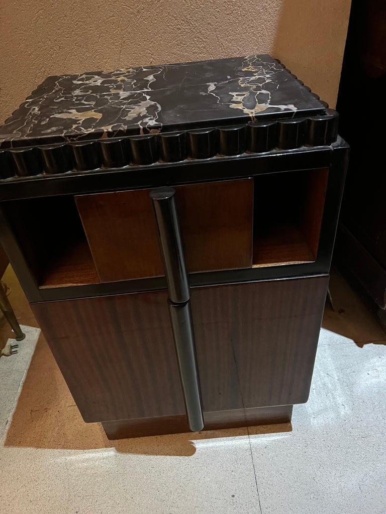 Art Deco Bedside Table with Drawer in Wood and Marble, 1930, France For