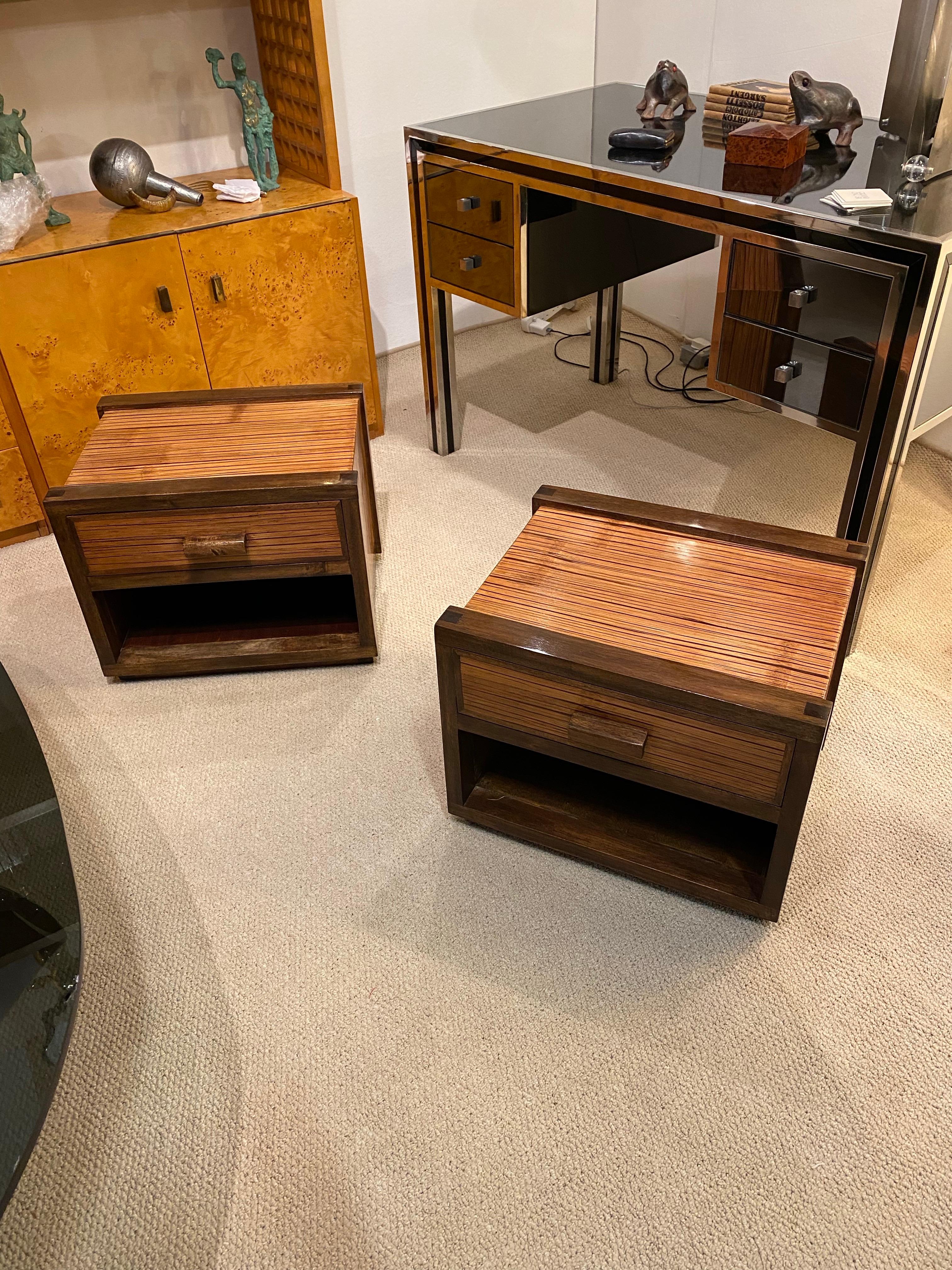 Mesillas Art Decó Años 80 Zebra Roble Madera Cajones Vintage Cajones Lacados Británico en venta