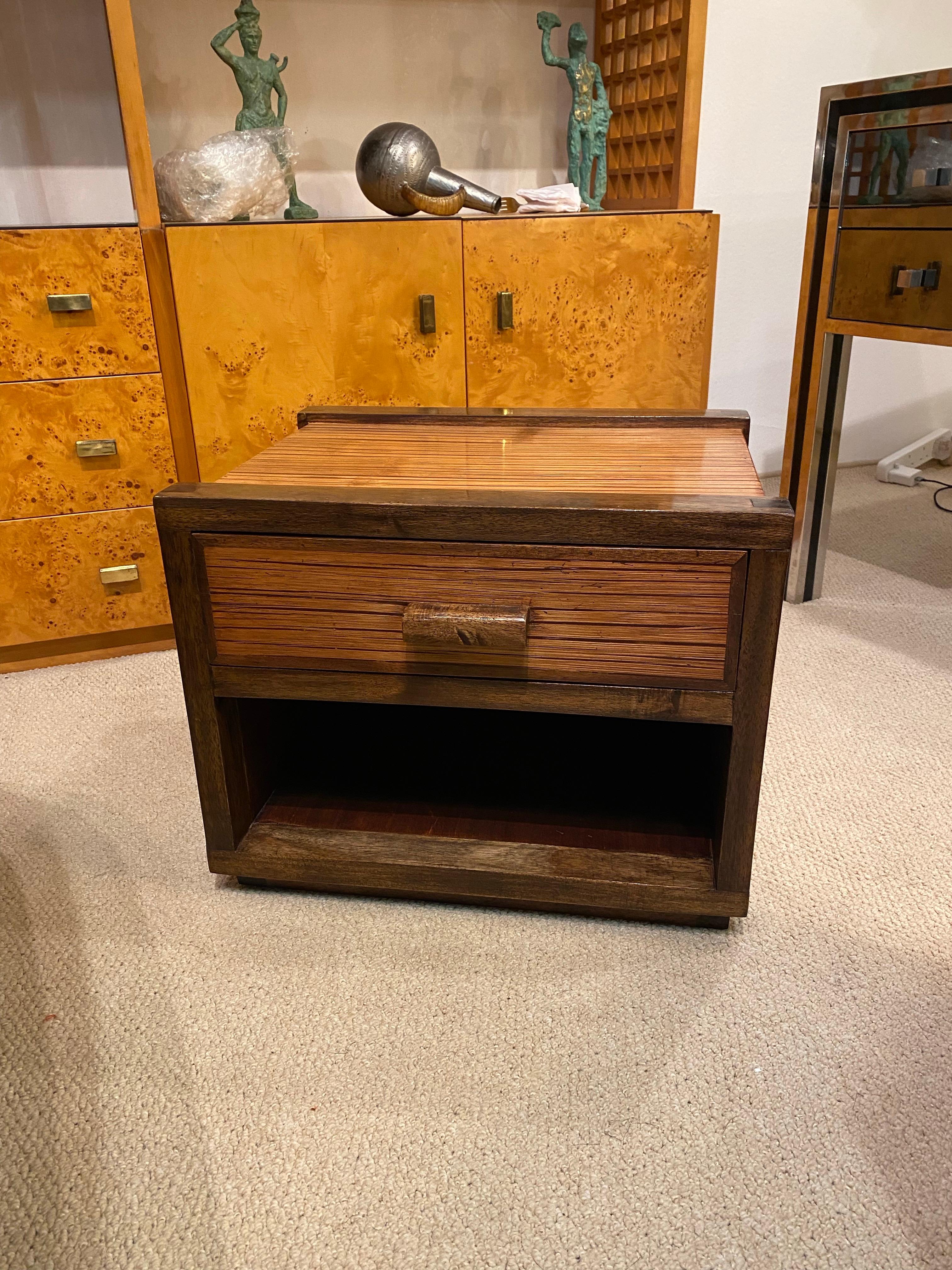 Mesillas Art Decó Años 80 Zebra Roble Madera Cajones Vintage Cajones Lacados Chapado en venta