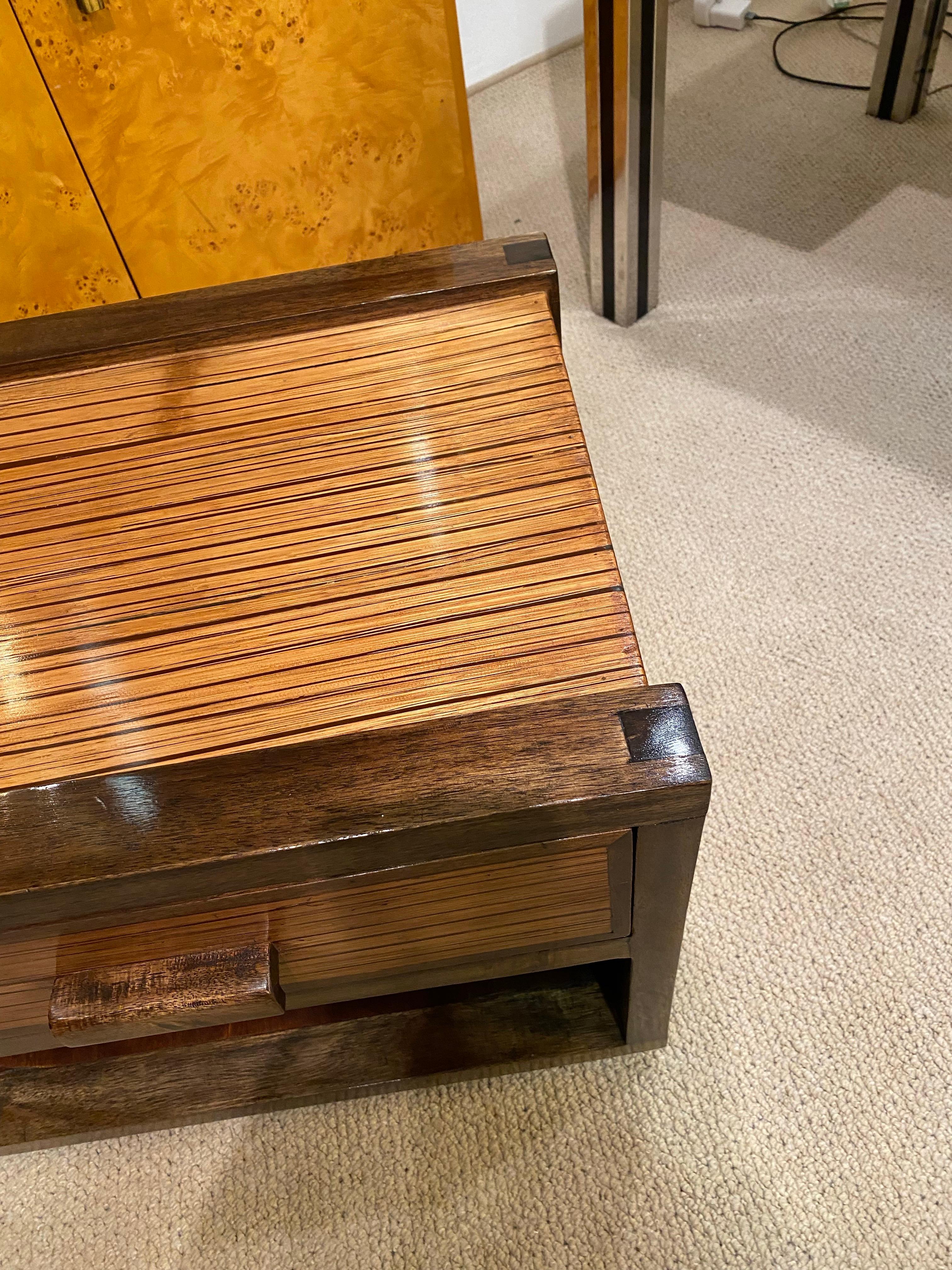 Mesillas Art Decó Años 80 Zebra Roble Madera Cajones Vintage Cajones Lacados en venta 1
