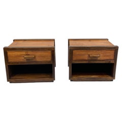 Art Deco Bedside Tables 1980s Zebra Oak Wood Vintage Drawers Lacquered Drawers