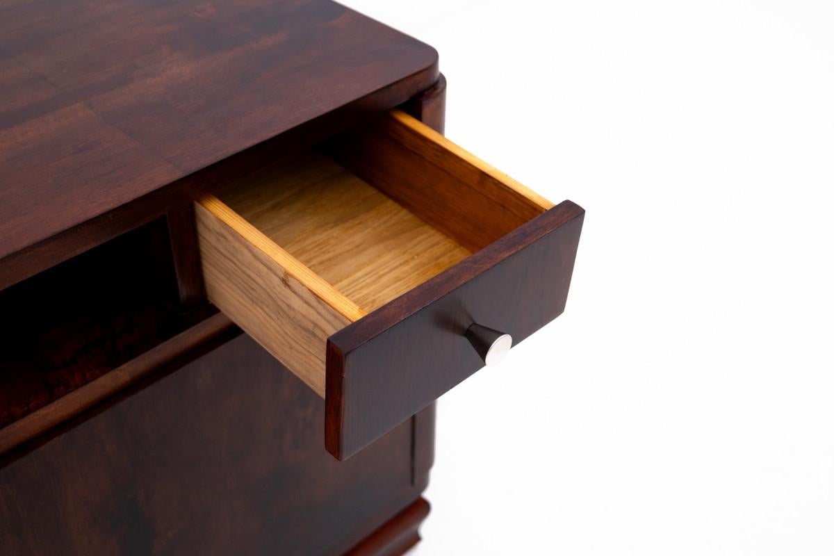 Walnut Art Deco bedside tables from the 50s, Poland.