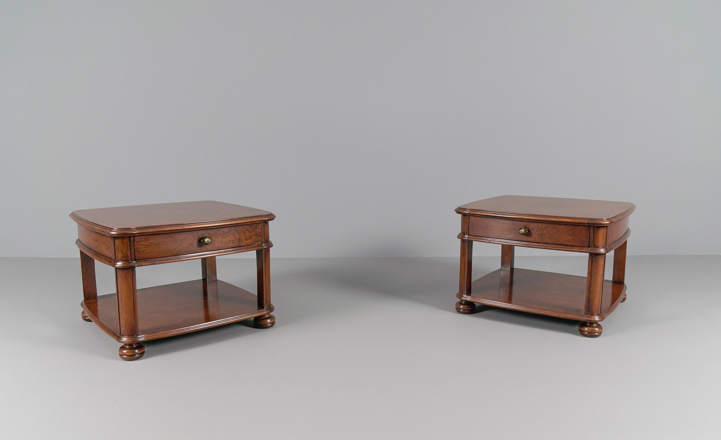 Mid-Century Modern Art Deco Bedside Tables in Mahogany, 1940s, Set of 2 For Sale