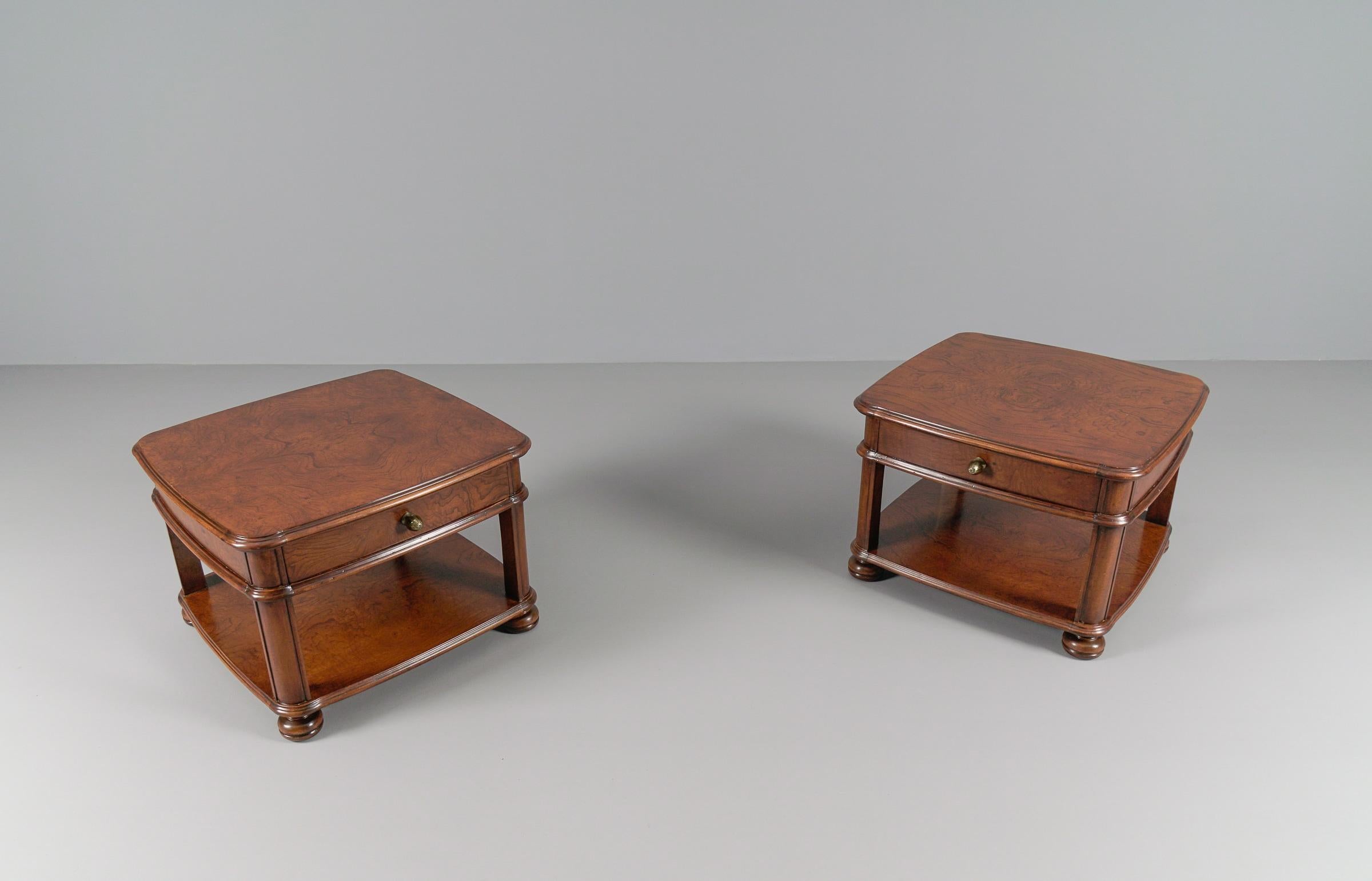 Art Deco Bedside Tables in Mahogany, 1940s, Set of 2 For Sale 1