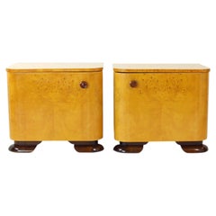 Art Deco Bedside Tables In Root Veneer, Czechoslovakia 1940s