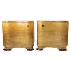 Art Deco Bedside Tables In Walnut, Czechoslovakia 1940s