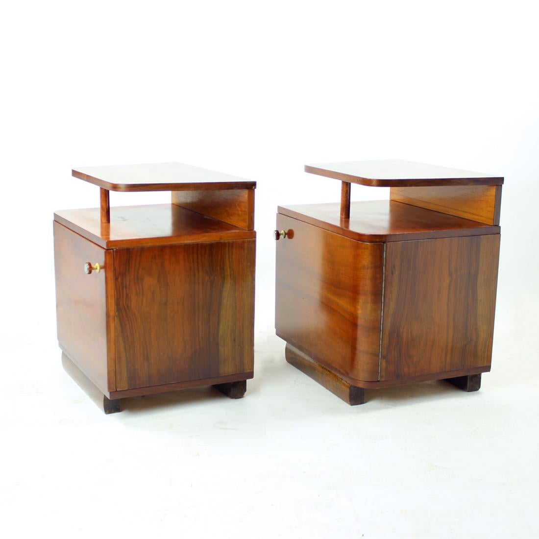 Art Deco Bedside Tables In Walnut, Up Zavody, Czechoslovakia 1930s 5