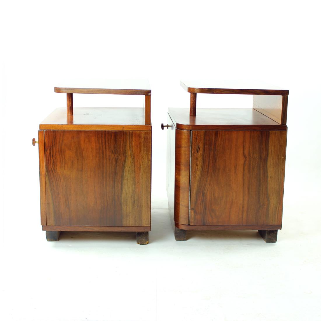 Art Deco Bedside Tables In Walnut, Up Zavody, Czechoslovakia 1930s 7