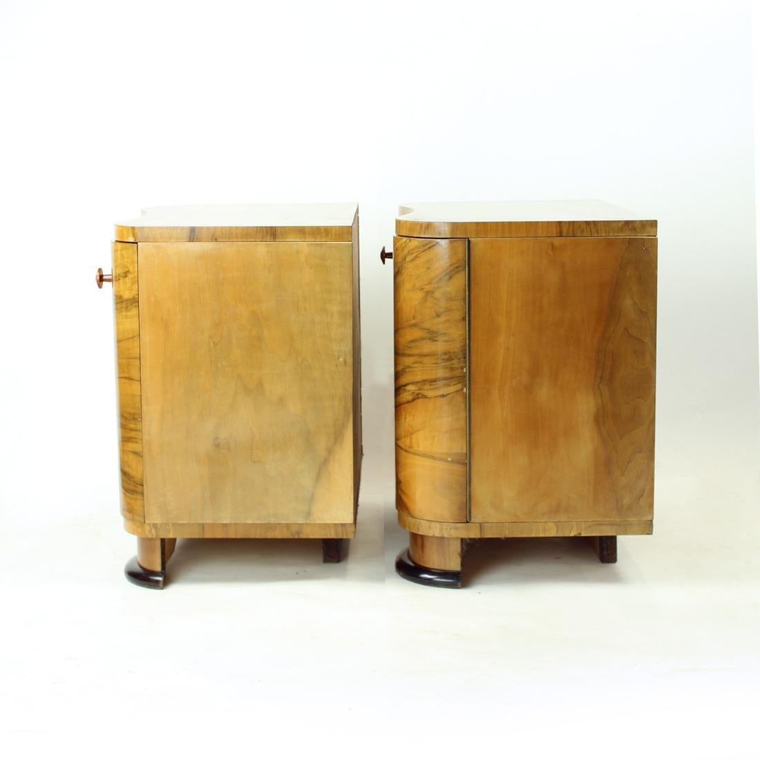 Art Deco Bedside Tables In Walnut Veneer, Czechoslovakia 1940s, Set Of 2 8