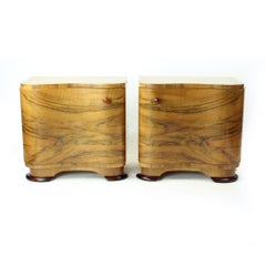 Art Deco Bedside Tables In Walnut Veneer, Czechoslovakia 1940s, Set Of 2