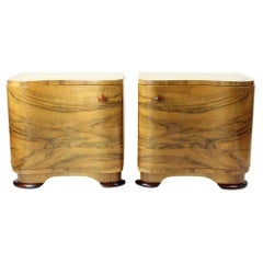 Art Deco Bedside Tables In Walnut Veneer, Czechoslovakia 1940s, Set Of 2