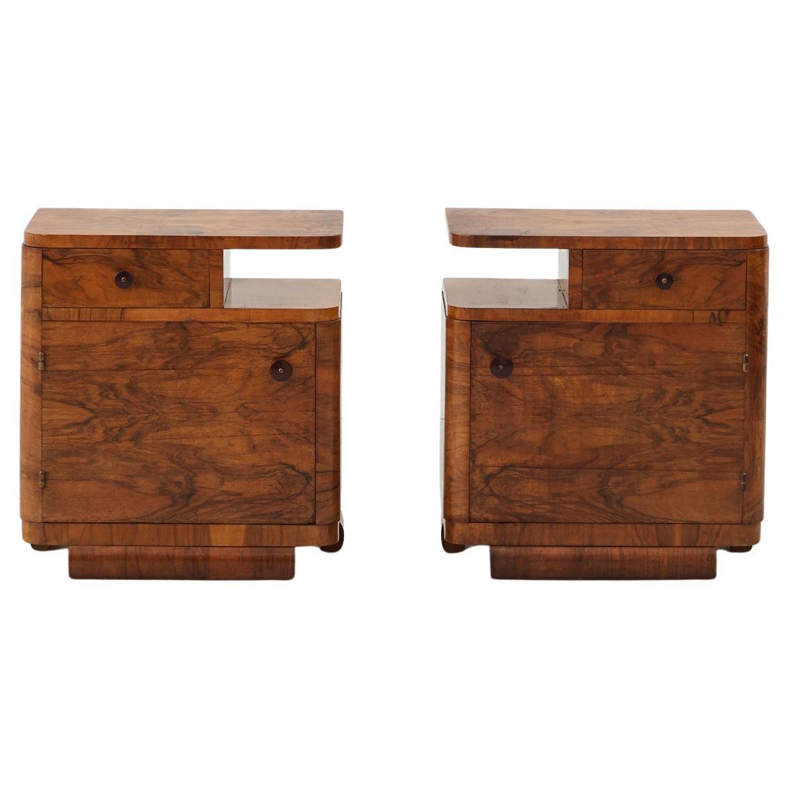 Art Deco bedside tables in walnut veneer - Sweden, 1930s For Sale