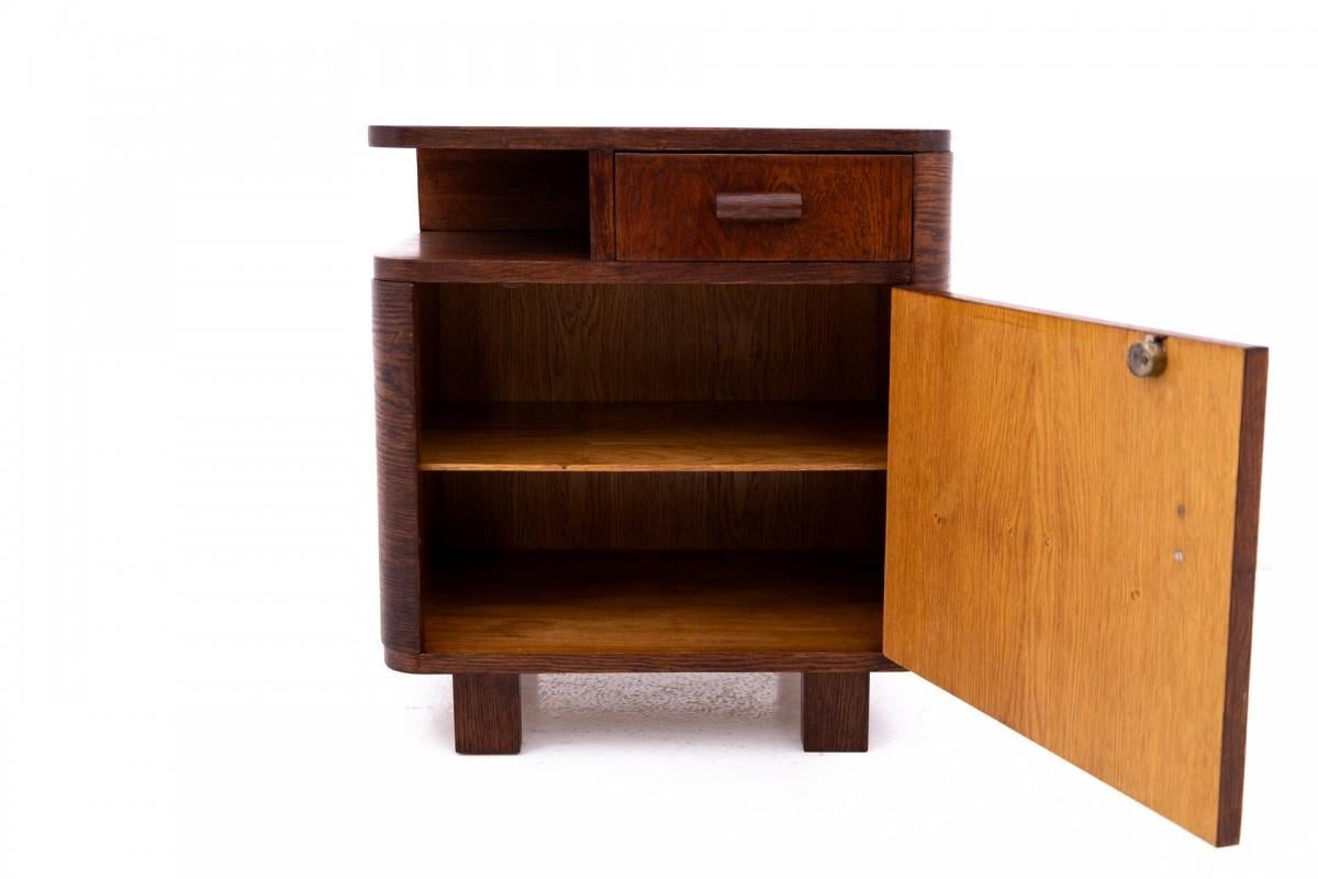 Wood Art Deco bedside tables, mid-20th century, Poland. For Sale