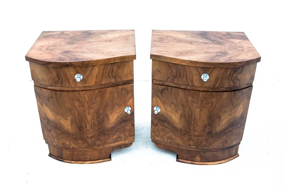 Art Deco bedside tables, Poland, 1940-50s
Very good condition, after renovation.
Wood: Walnut
Dimensions: Height 57 cm, width 48 cm, depth 43 cm.



