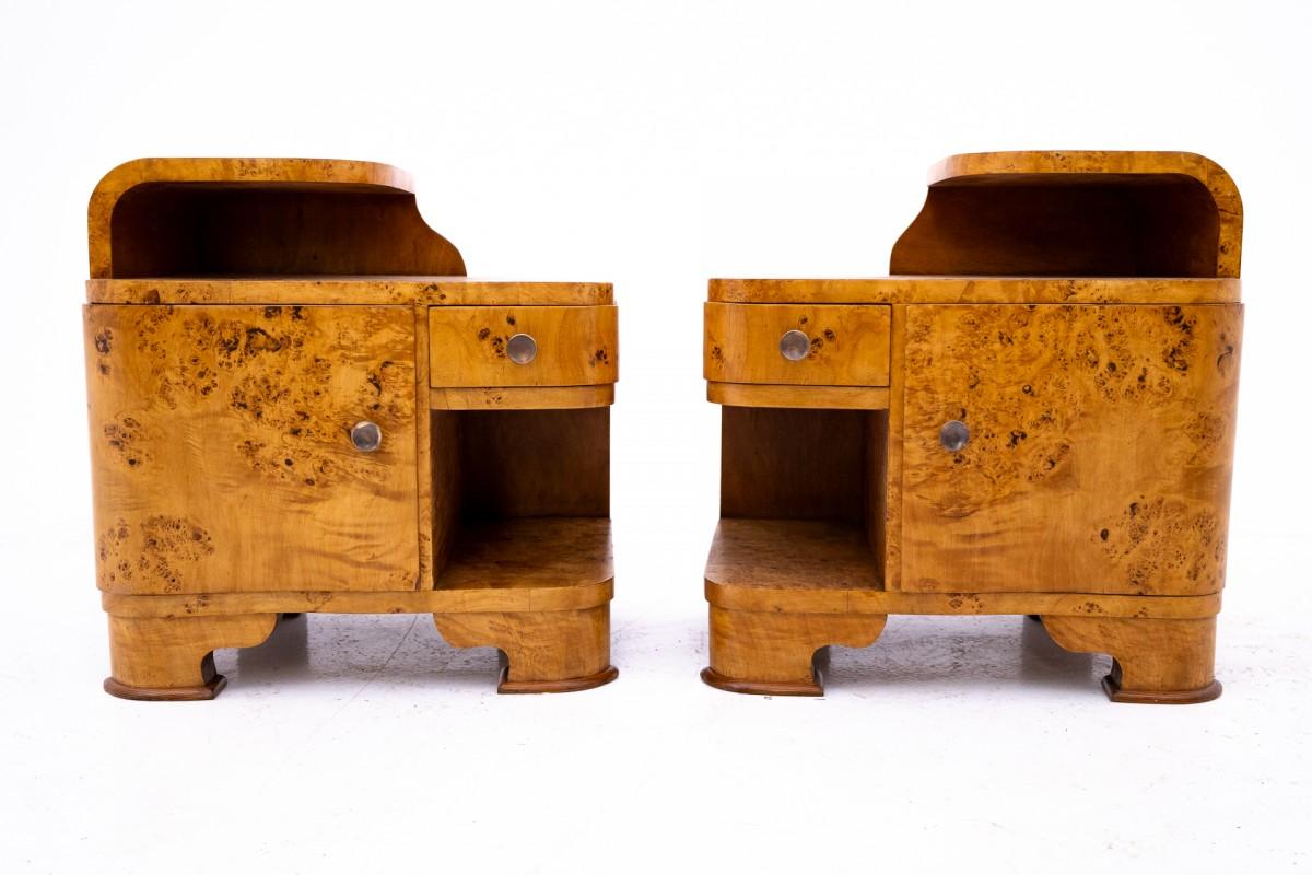 Art Deco bedside tables, Poland, 1940s. In Good Condition For Sale In Chorzów, PL