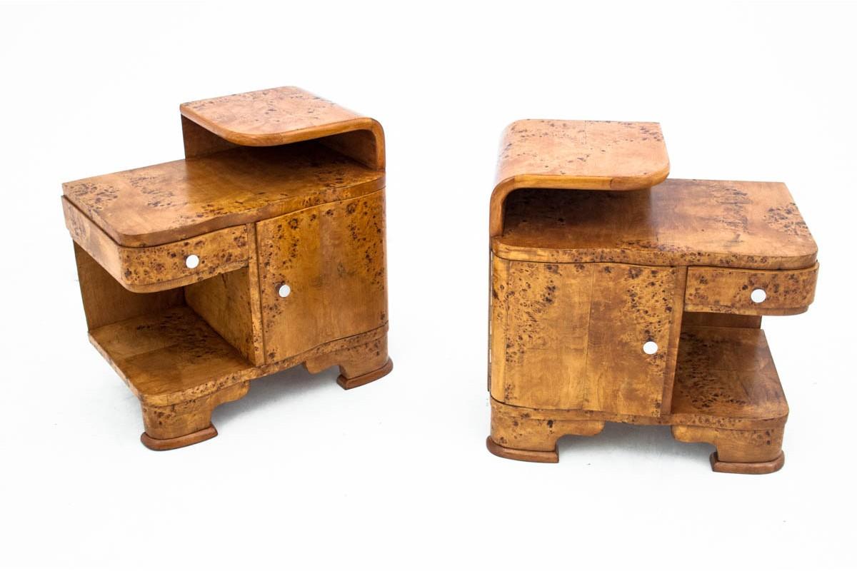 A set of Art Deco bedside tables from the mid-20th century. Furniture in very good condition, after professional renovation.

Dimensions: Height 58 cm, width 57 cm, depth 35 cm.